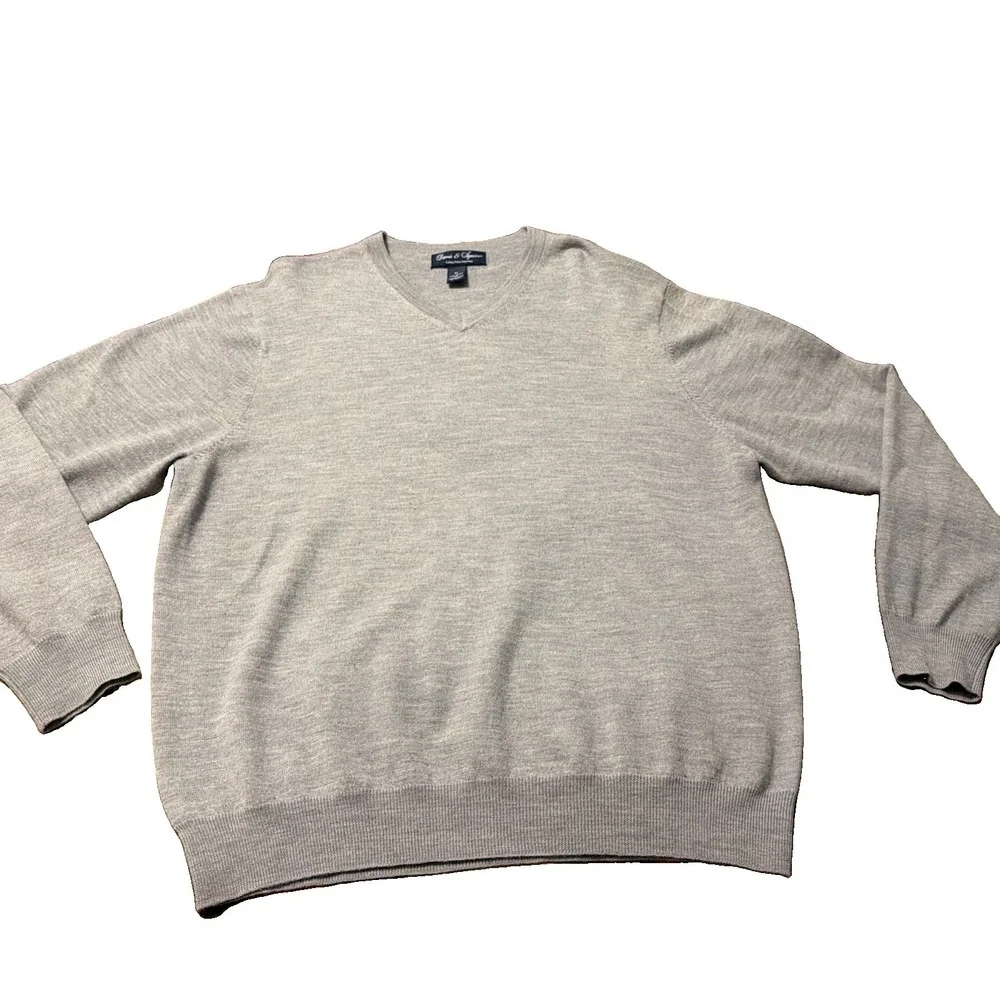 Davis & Squire Sweater Mens XL Extra Fine Merino Wool V-Neck Grey